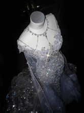 Vestido de fiesta elegante de sirena con cuentas de tul azul, vestido de noche formal, vestido de novia Y8655